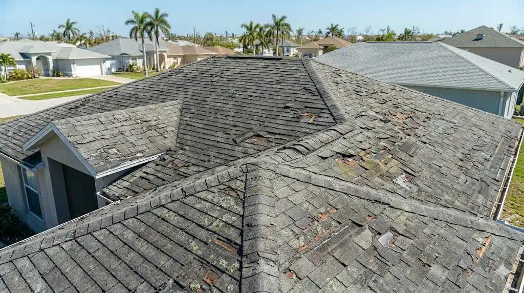 Aged roof in New Orleans showing wear from Louisiana climate