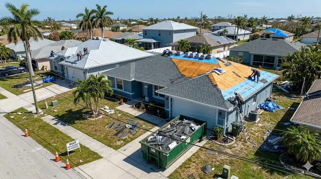 Professional roof inspector documenting shingle condition and flashing integrity on a southwest florida home