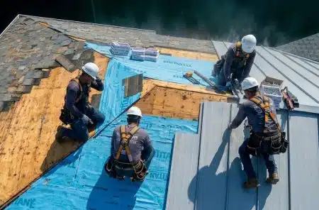 New Orleans roofing contractors inspecting storm damage